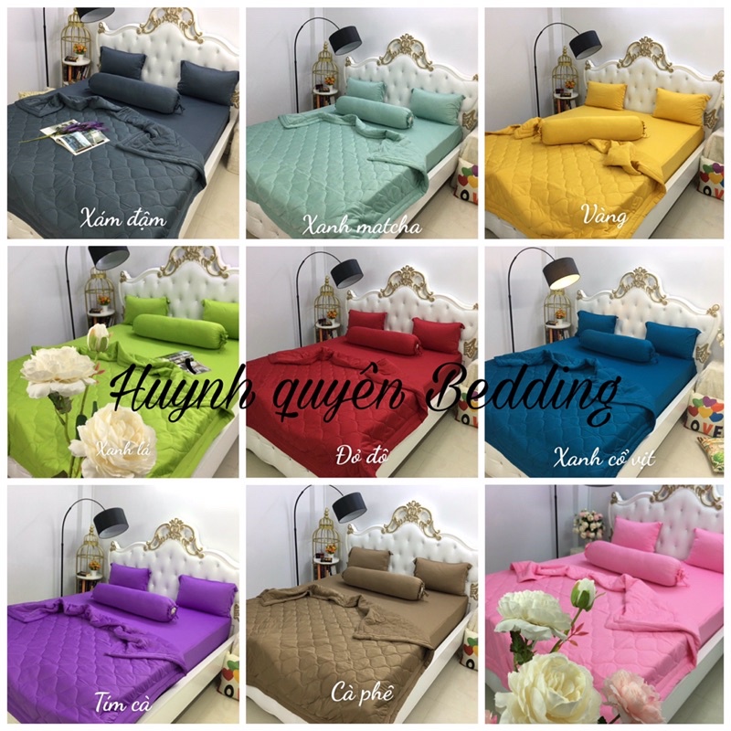 Bộ drap ga thun trơn HQ 4 món mịn, mát, màu sắc đa dạng