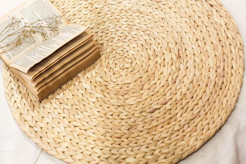 [HCM]Thảm lót sàn hình tròn bằng lục bình (bèo) tự nhiên chụp hình decor D50cm