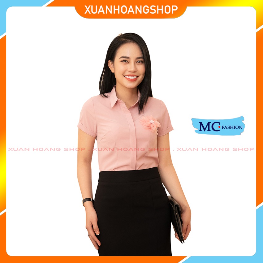 Áo Sơ Mi Nữ Đẹp Mc Fashion, Kiểu Dáng Công Sở, Tay Cộc Ngắn, Có Đính Hoa Cài, 2 Màu ( Vàng A650 – Hồng )