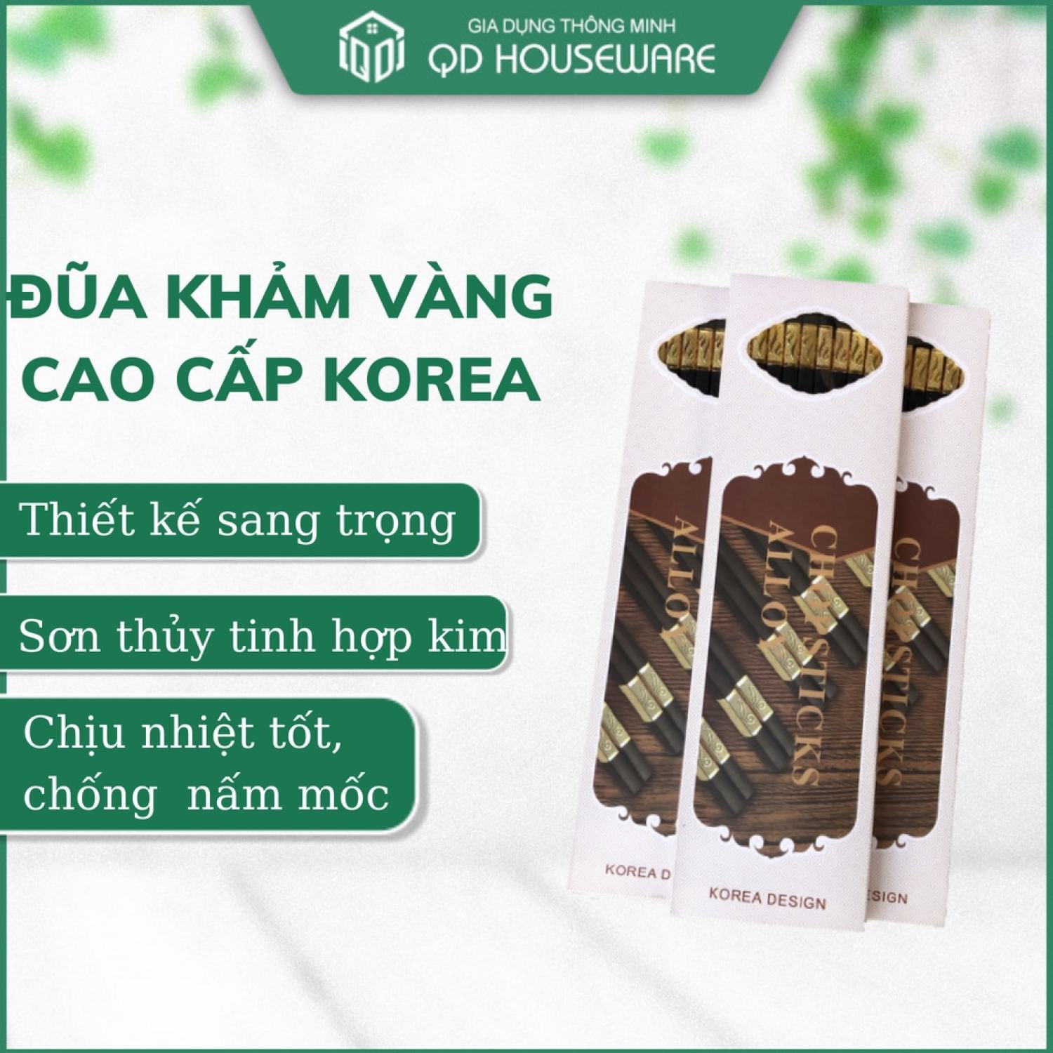 Bộ 10 đôi đũa hợp kim mạ vàng hàn quốc cao cấp chống trơn chịu nhiệt đqhouware