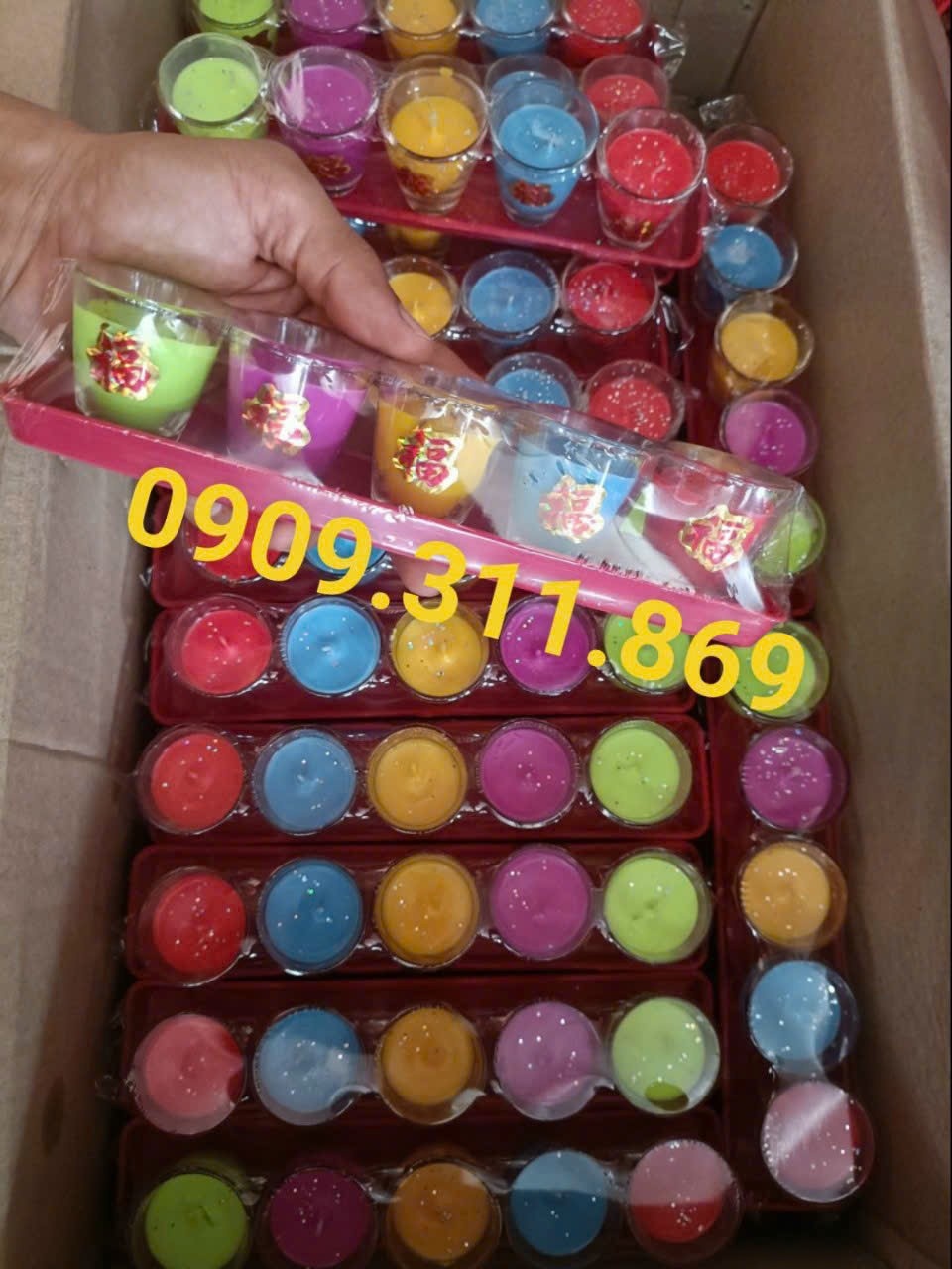 Đèn cầyđèn ly thần tài ông địa vĩ 5 màu\ nến ly sáp bơ 5 màu\ đèn cầy thờ cúng\ phong thủy