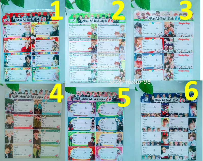 Nhãn vở kpop bts 1 xấp 16 nhãn