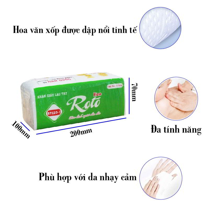 Khăn Giấy Lau Tay 1 lớp - 102 tờ /gói - Thấm hút tốt - Siêu Dai