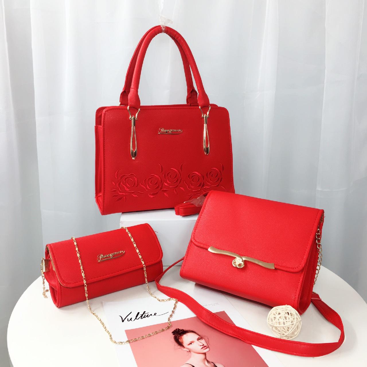 [ CÓ VIDEO Bo Hanna] BỘ 3 TÚI XÁCH THÊU HOA HỒNG