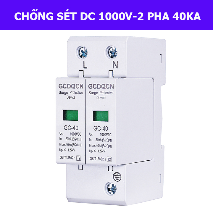 Chống sét 1000V DC 2P 40KA GECHELE- bảo vệ chống sét cho điện mặt trời solar - chống sét dc 1000v - chống sét lan truyền dc- cb chống sét dc