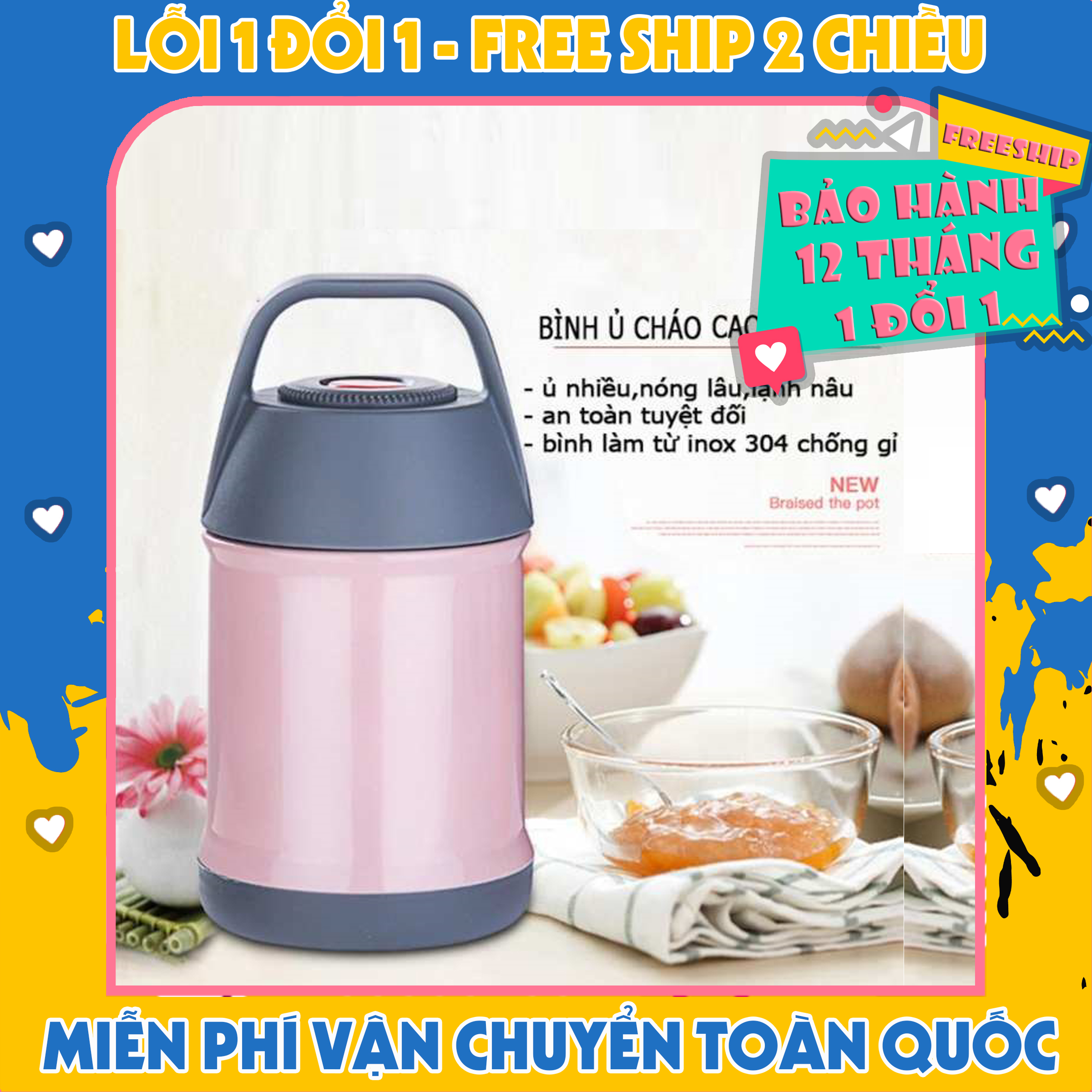 Bình ủ cháo giữ nhiệt inox 450ml Nhật Bản, bình ủ cháo cao cấp cho bữa ăn nhanh tiện lợi