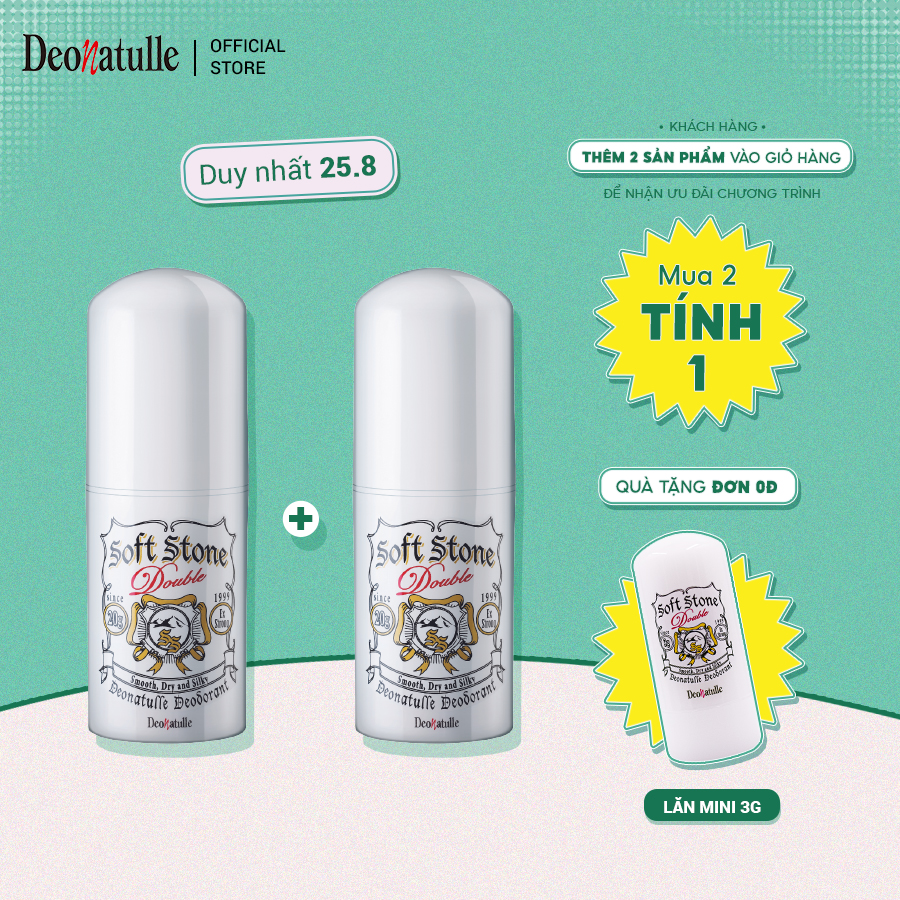 Lăn Khử Mùi Đá Khoáng Dạng Sáp Cho Mọi Loại Da Deonatulle Soft Stone Double Deodorant 20g