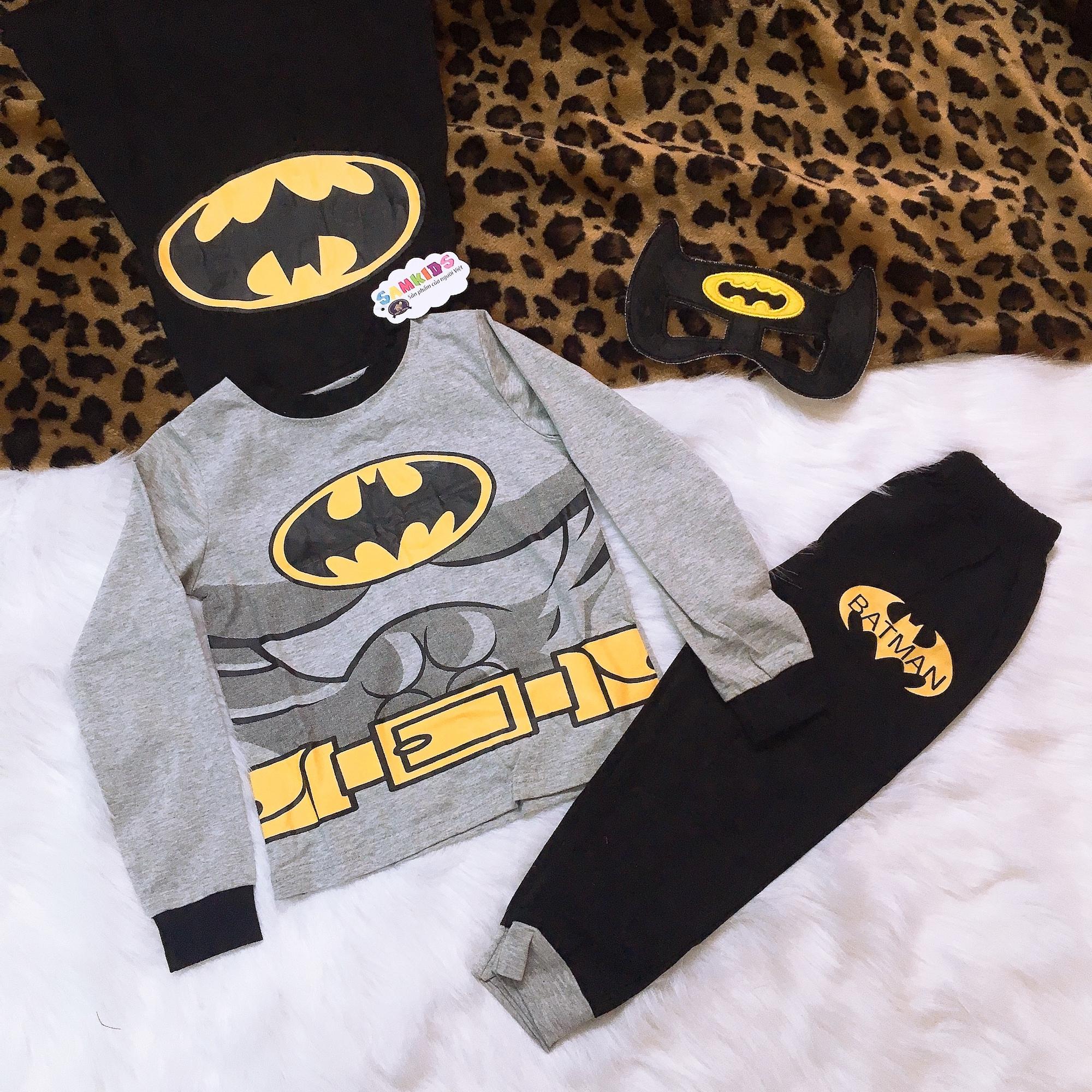[HCM]Bộ Batman Dài Xám 3D Kèm Mặt Nạ Áo Choàng Cho Bé 11-30kg