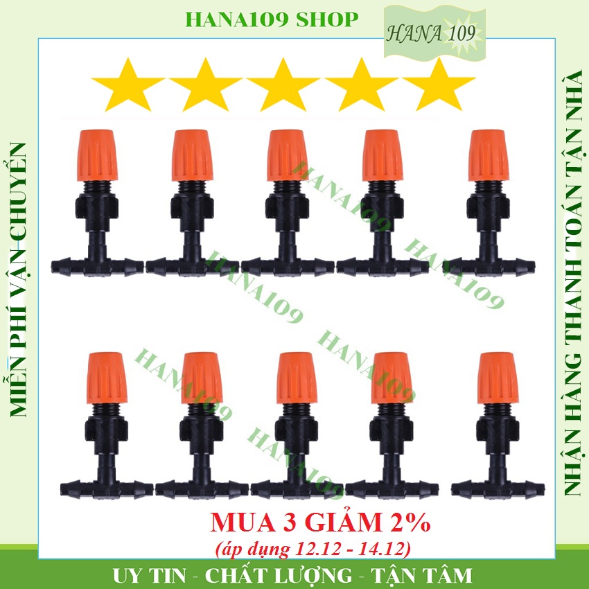 Bộ 10 vòi tưới phun sương lổ 6 ly kèm chân T 6ly hoặc nối ren ngoài 21 mm chân 6 ly chuyên dùng tưới lan, tưới rau, phun sươn làm mát