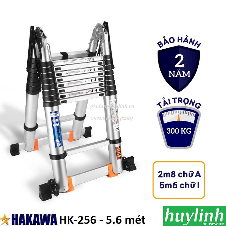 [HCM][Trả góp 0%] Thang nhôm rút đôi chữ A Hakawa HK-256 - 5.6 mét