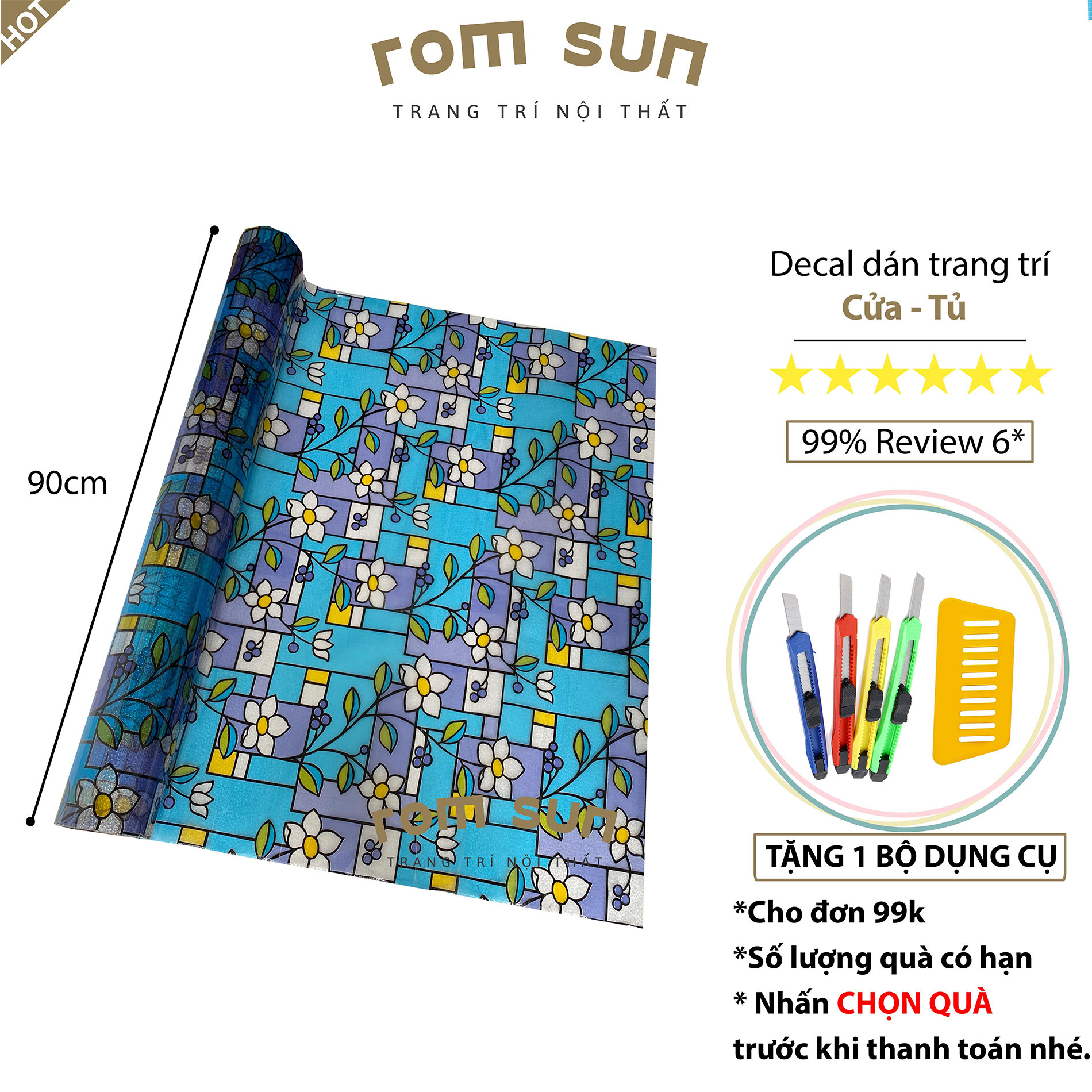 Decal dán kính 3D che mờ chống nắng,chống nhìn trộm – Giấy dán kính dán phòng ngủ, phòng tắm, cửa sổ,cửa kính,phòng khách sẵn keo hoa cúc trắng xanh ED007