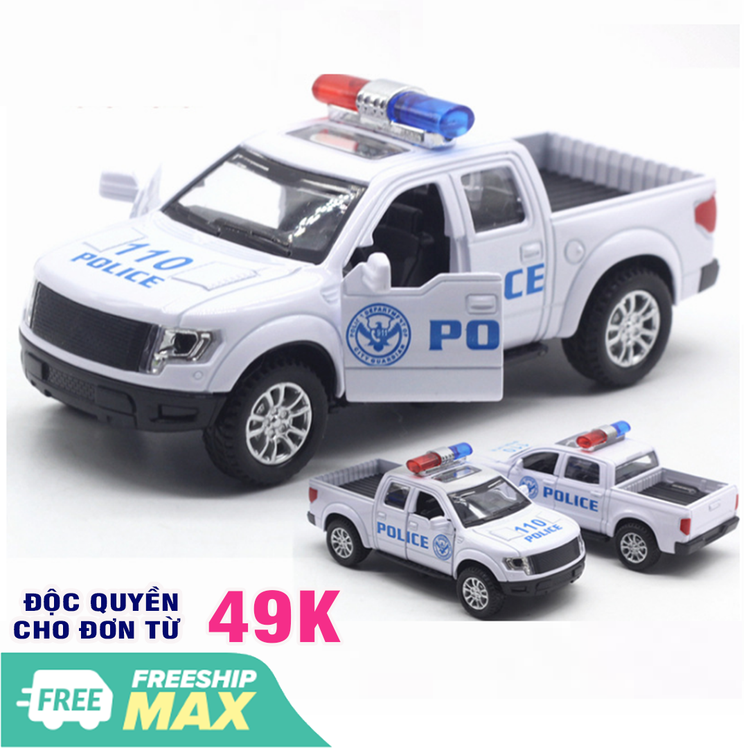 Ô tô cảnh sát mô hình xe bán tải mini có âm thanh xe bằng sắt đồ chơi trẻ em chạy cót