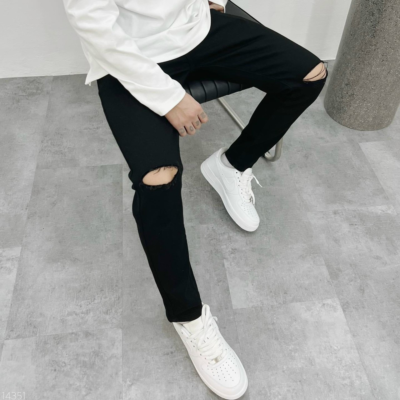 Quần bò nam đen rách gối thời trang trẻ trung
