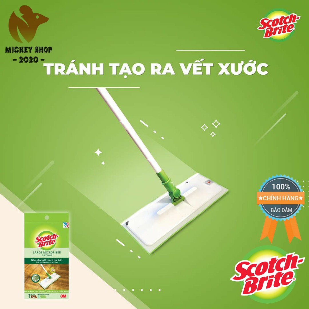 Cây lau nhà microfiber bản lớn scotch-brite 3m – tránh tạo ra vết xước, bảo vệ sàn nhà – hàng chính hãng
