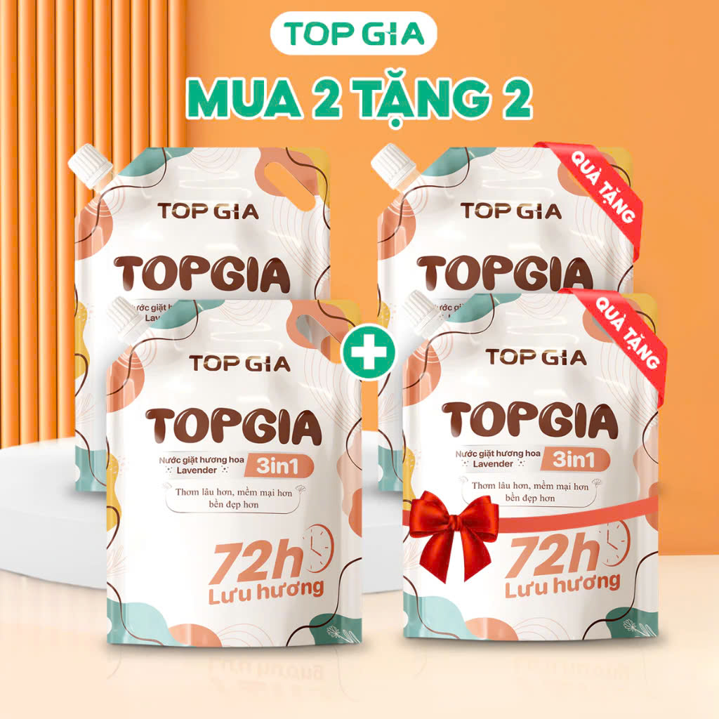   MUA 2 TẶNG 2  Nước giặt xả 3in1 TopGia hương lavender dịu nhẹ an toàn cho da túi 2L lưu hương 72H 