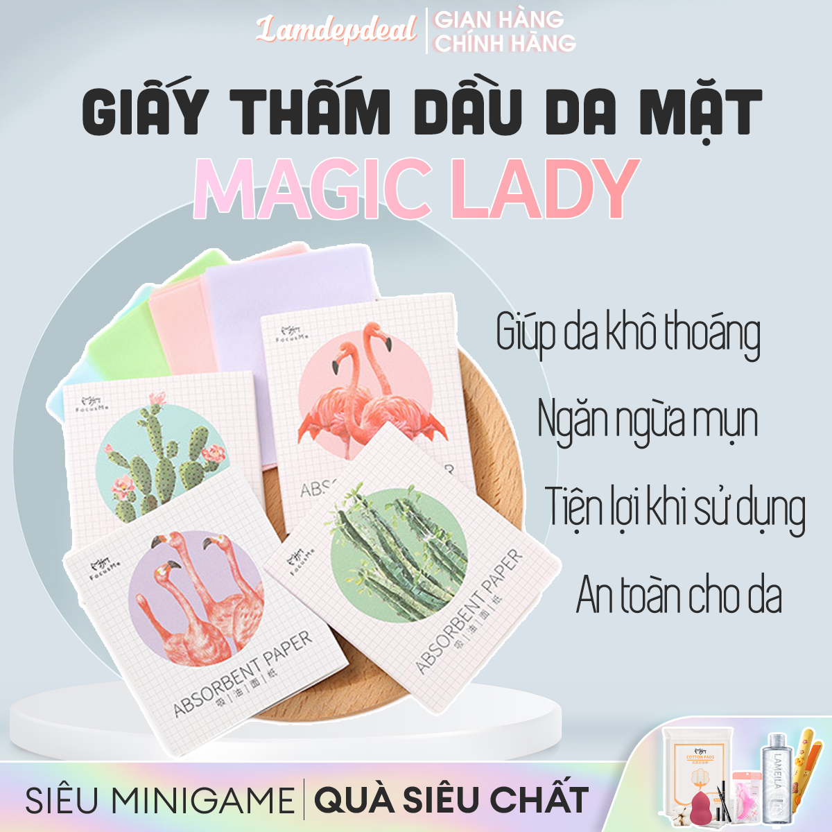 Giấy thấm dầu da mặt MAGIC LADY gói 100 tờ - Giấy thấm dầu da mặt kiểm soát nhờn, ngăn ngừa mụn - Lamdepdeal