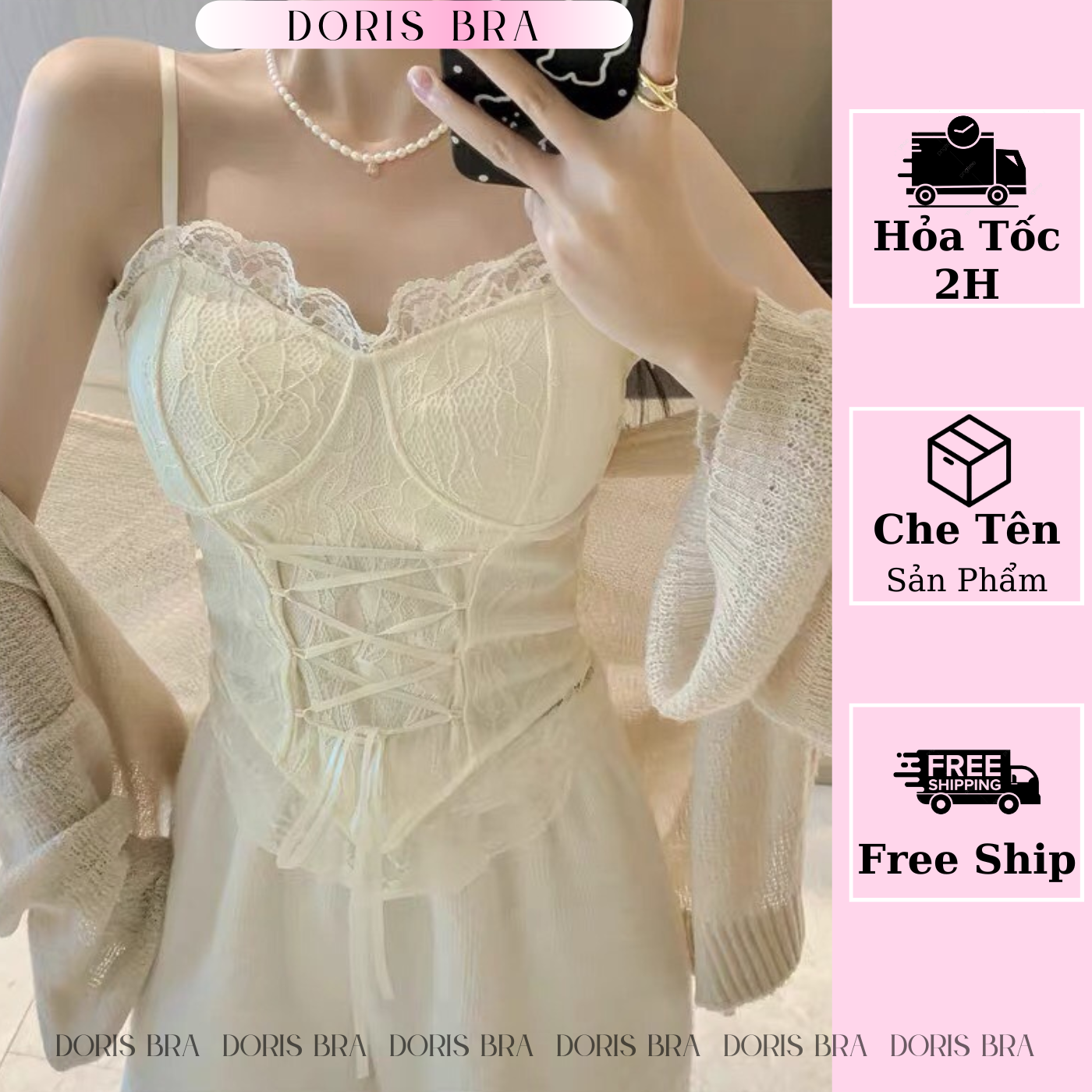 Áo lót nữ Doris.bra, áo bra corset công chúa rút dây eo, chun lưng Hàn Quốc sang chảnh