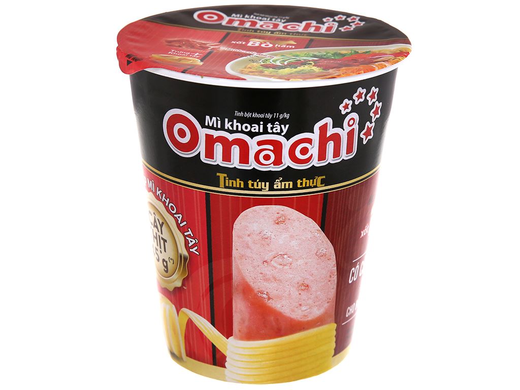 Thùng 24 ly mì khoai tây Omachi xốt bò hầm 113g (có cây thịt thật)