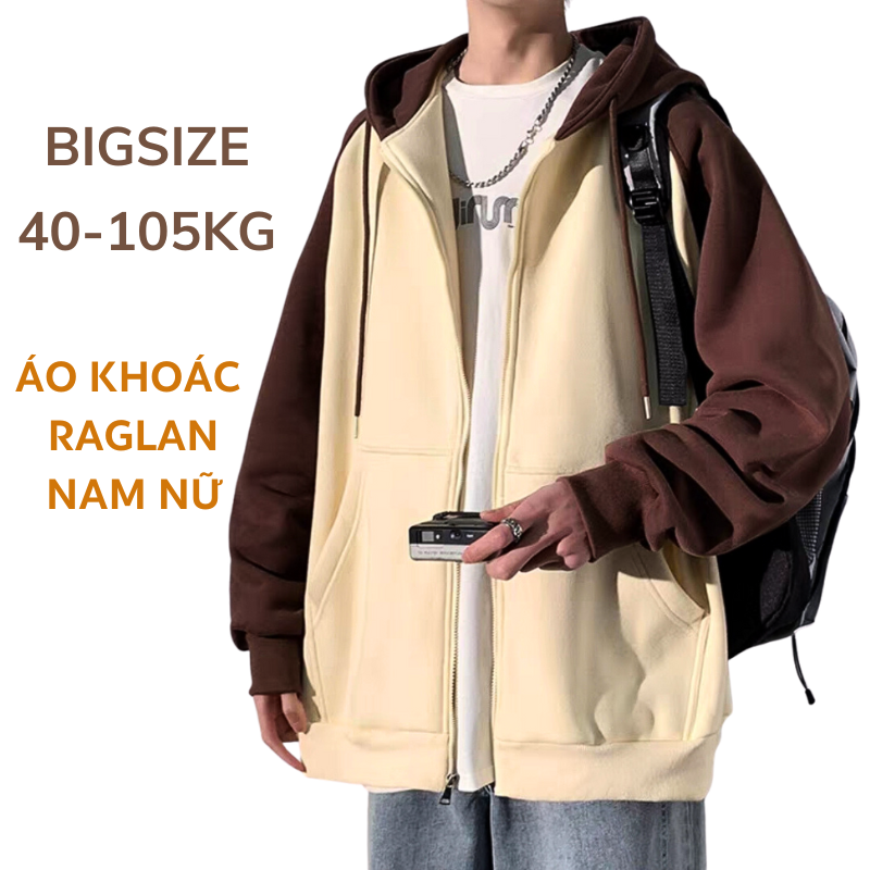 40-105Kg Áo khoác Nam Nữ Raglan Bigsize thời trang Sói unisex form rộng, nón to