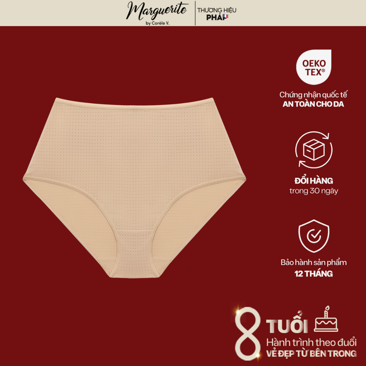 Quần lót cạp cao mềm mại thoáng mát an toàn chuẩn OEKO-TEX Marguerite từ Corèle Pháp - 03135