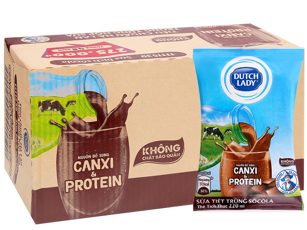 Sữa tiệt trùng dutch lady canxi & protein sô cô la 220ml