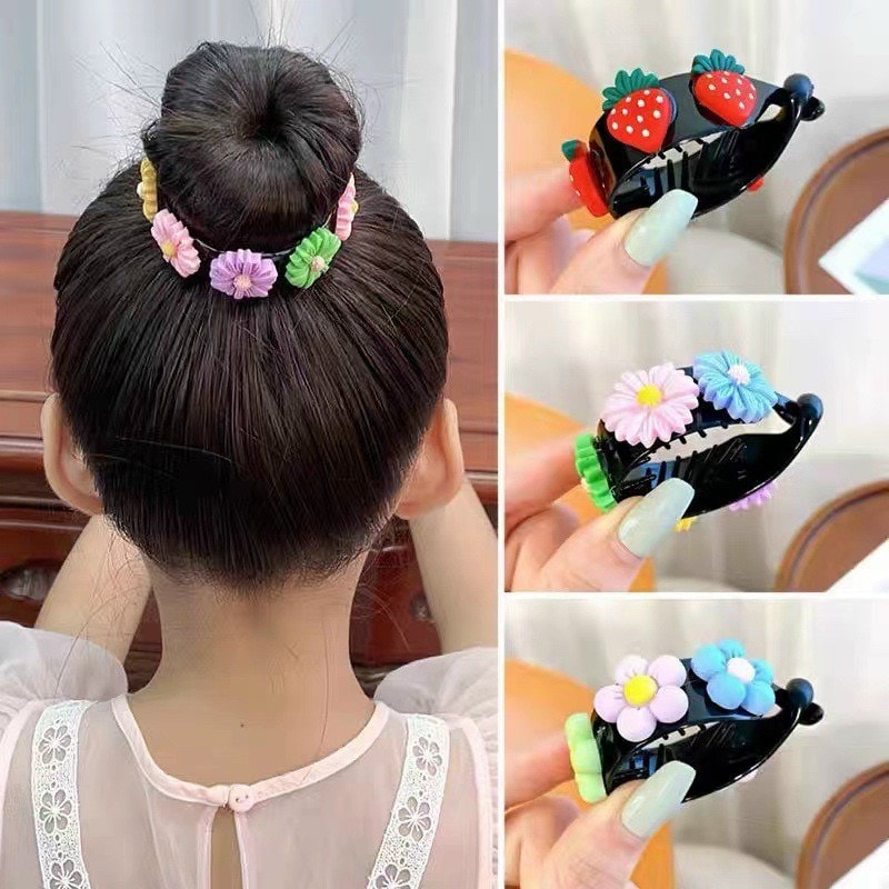 Kẹp tóc búi sau gắn hoa siêu xinh cho bé