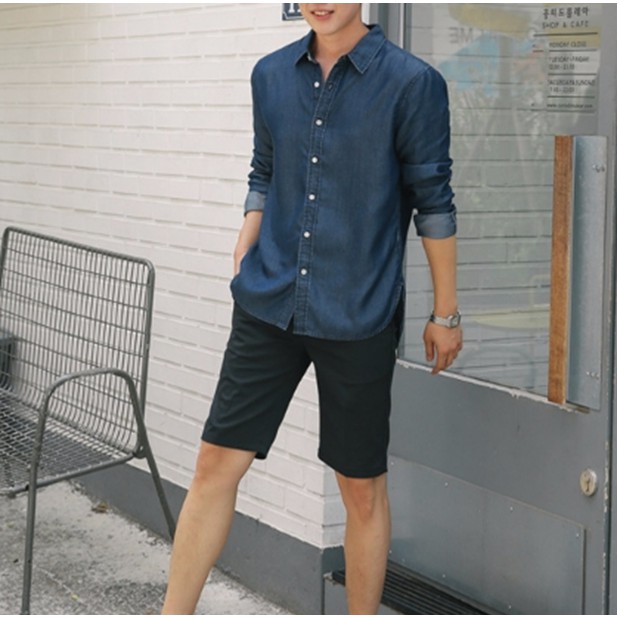 Áo sơ mi nam dài tay xanh Denim vải rất đẹp
