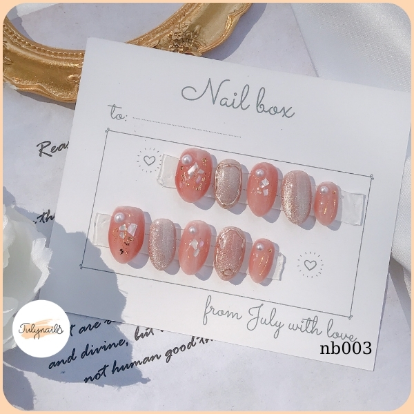Nail box thiết kế màu thạch hồng ẩn xà cừ nb003 julynails