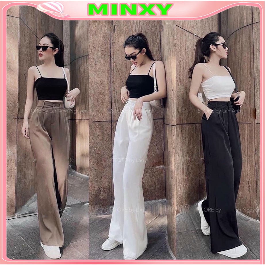 Quần tây ống suông rộng cạp cao chất vải ống suông nữ, Quần vải ống xuông 3 màu chất tuyết mưa hách dáng