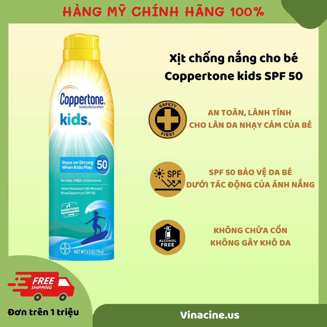 Xịt chống nắng cho bé Coppertone Kids SPF 50