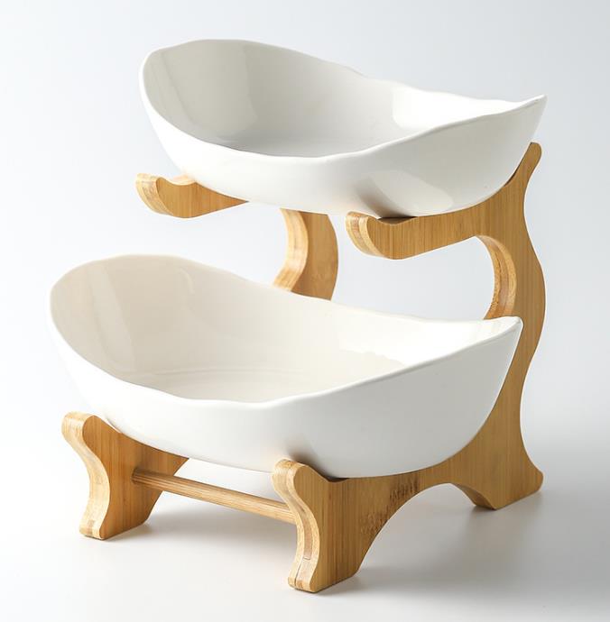 KHAY SỨ DẠNG 2 TẦNG ĐỰNG HOA QUẢ - MÀU TRẮNG