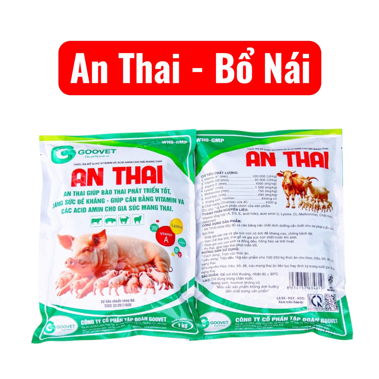 Combo 2 gói An thai dưỡng nái (5 trong 1) - Giúp heo nái, gia súc nái khỏe, con sinh ra đồng đều, hồng hào và linh hoạt.