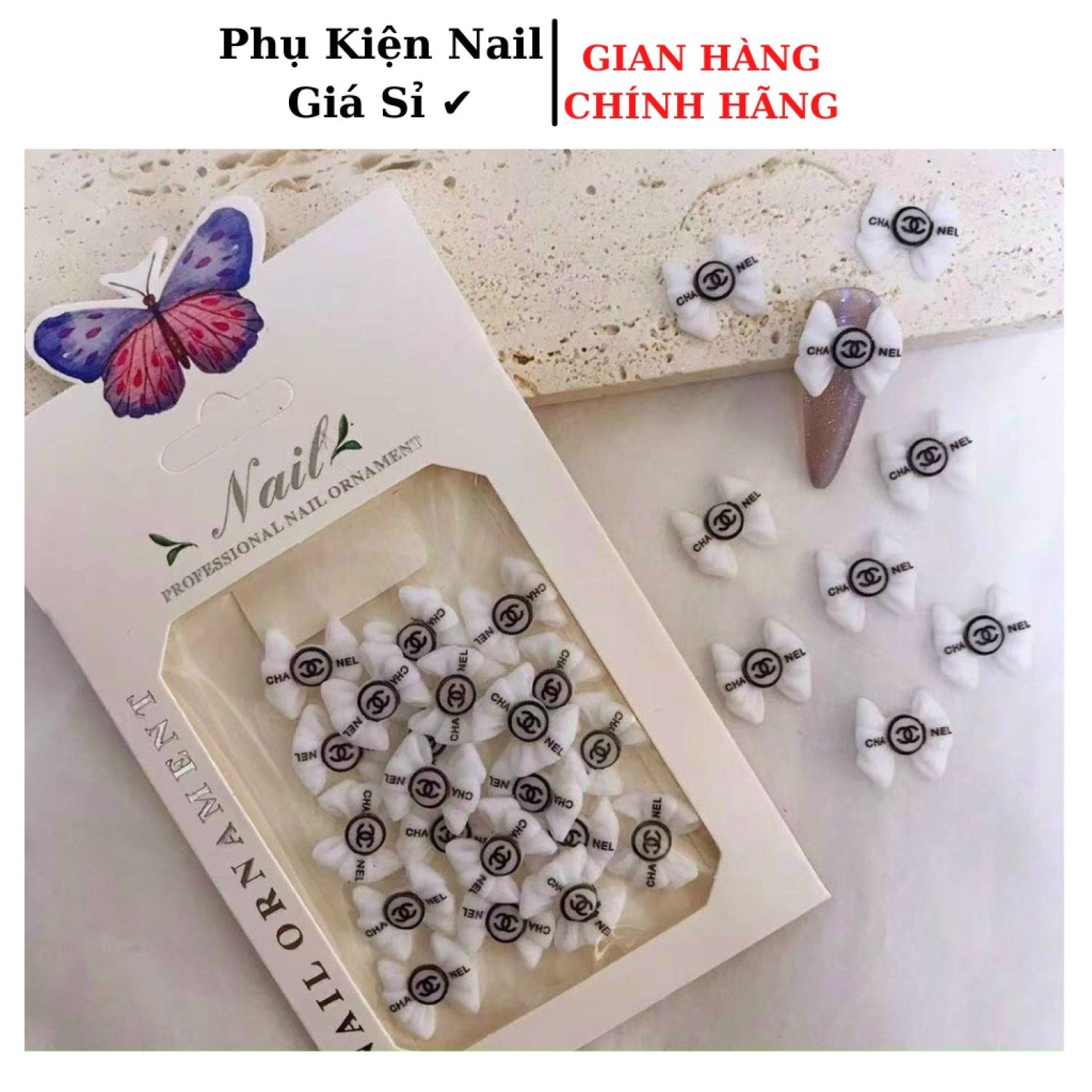 Sét Charm nơ chanel gắn móng