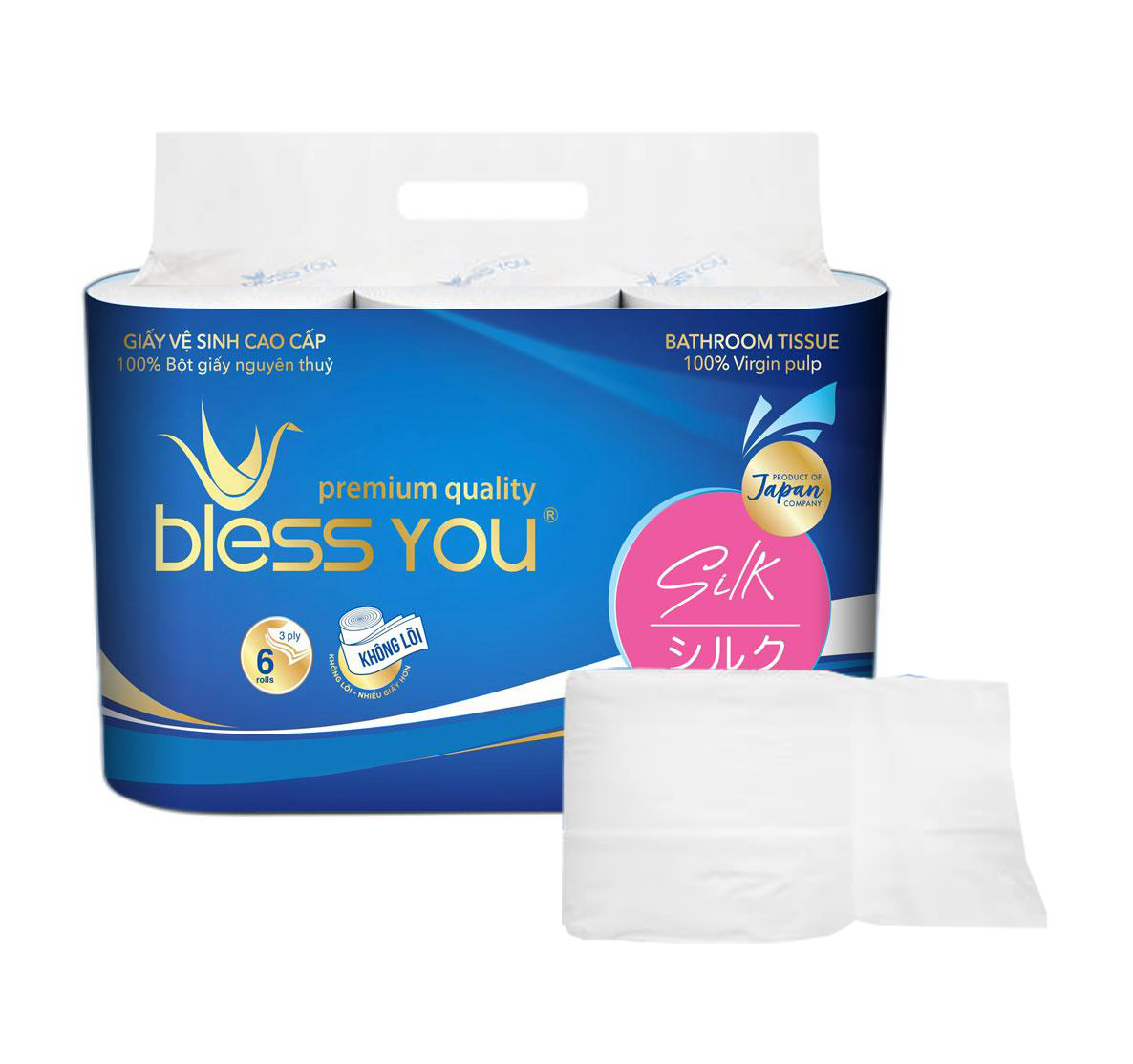 Lốc 6 cuộn giấy vệ sinh không lõi cao cấp Bless you Silk