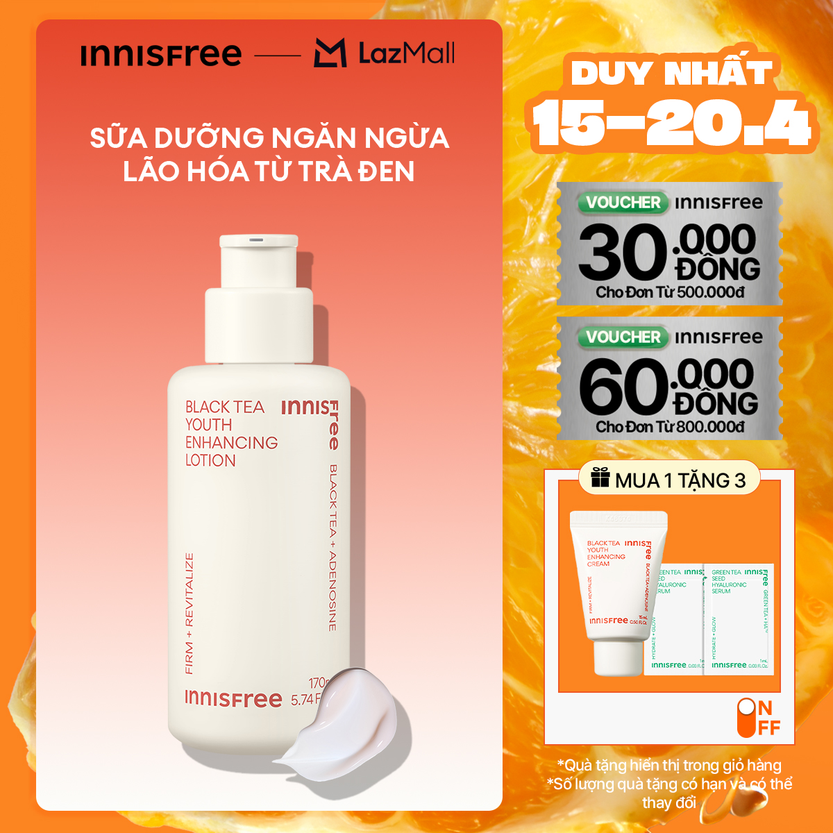 Sữa dưỡng ngăn ngừa lão hóa từ trà đen INNISFREE Black Tea Youth Enhancing Lotion