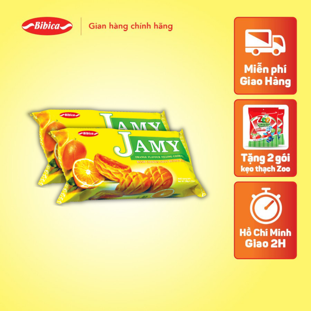 2 gói bánh jamy nhân mứt cam bibica 120g