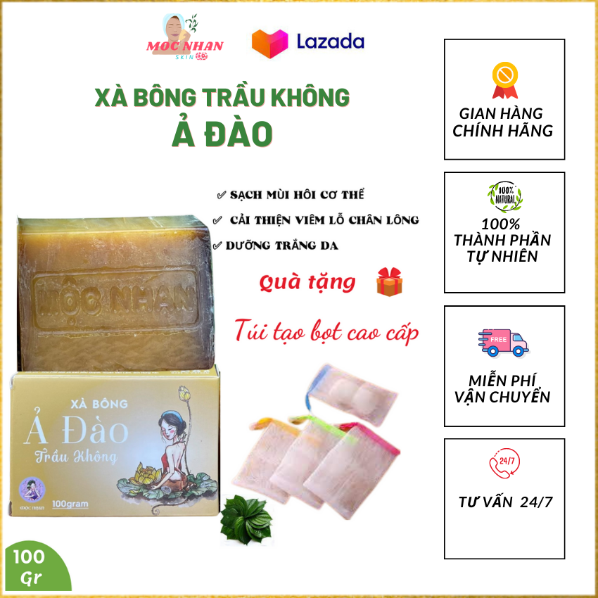[ Tặng Túi Tạo Bọt] Xà bông trầu không Ả Đào, xà phòng trầu không, xà bông trầu xanh ngăn mùi cơ thể, mùi dưới cánh tay, viêm lỗ chân lông,xà bông natural, Moc Nhan Skin
