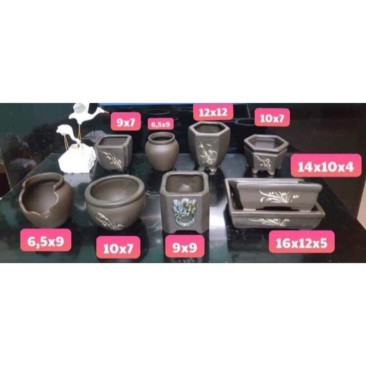 Combo 9 chậu bonsai cây cảnh sen đá mini màu đen SP558