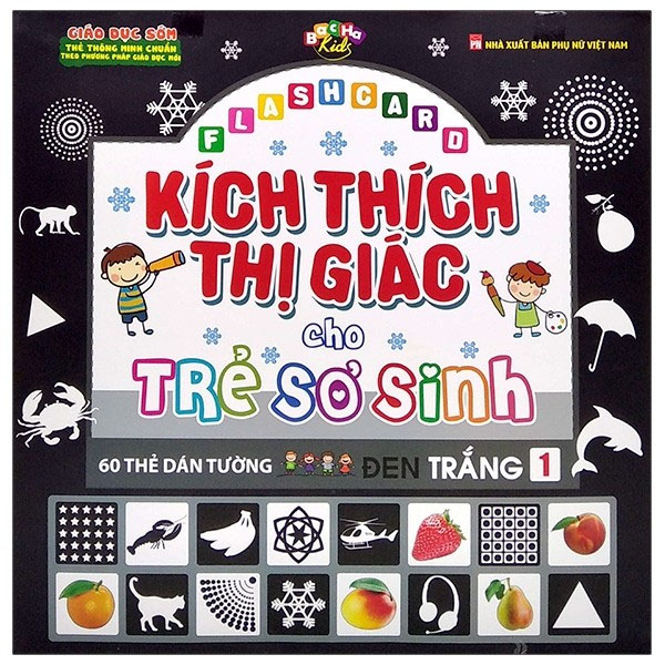 Flashcard kích thích thị giác cho trẻ sơ sinh - 60 thẻ dán tường đen trắng 1