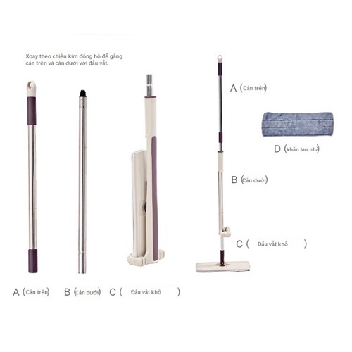 [HCM]Cây lau nhà xoay 360 độ tự vắt phẳng thông minh Spin Mop dễ dàng lau sạch mọi vết bẩn độ bền cao - Tặng 1 bông lau - Bảo hành 3 tháng - 1 đổi 1