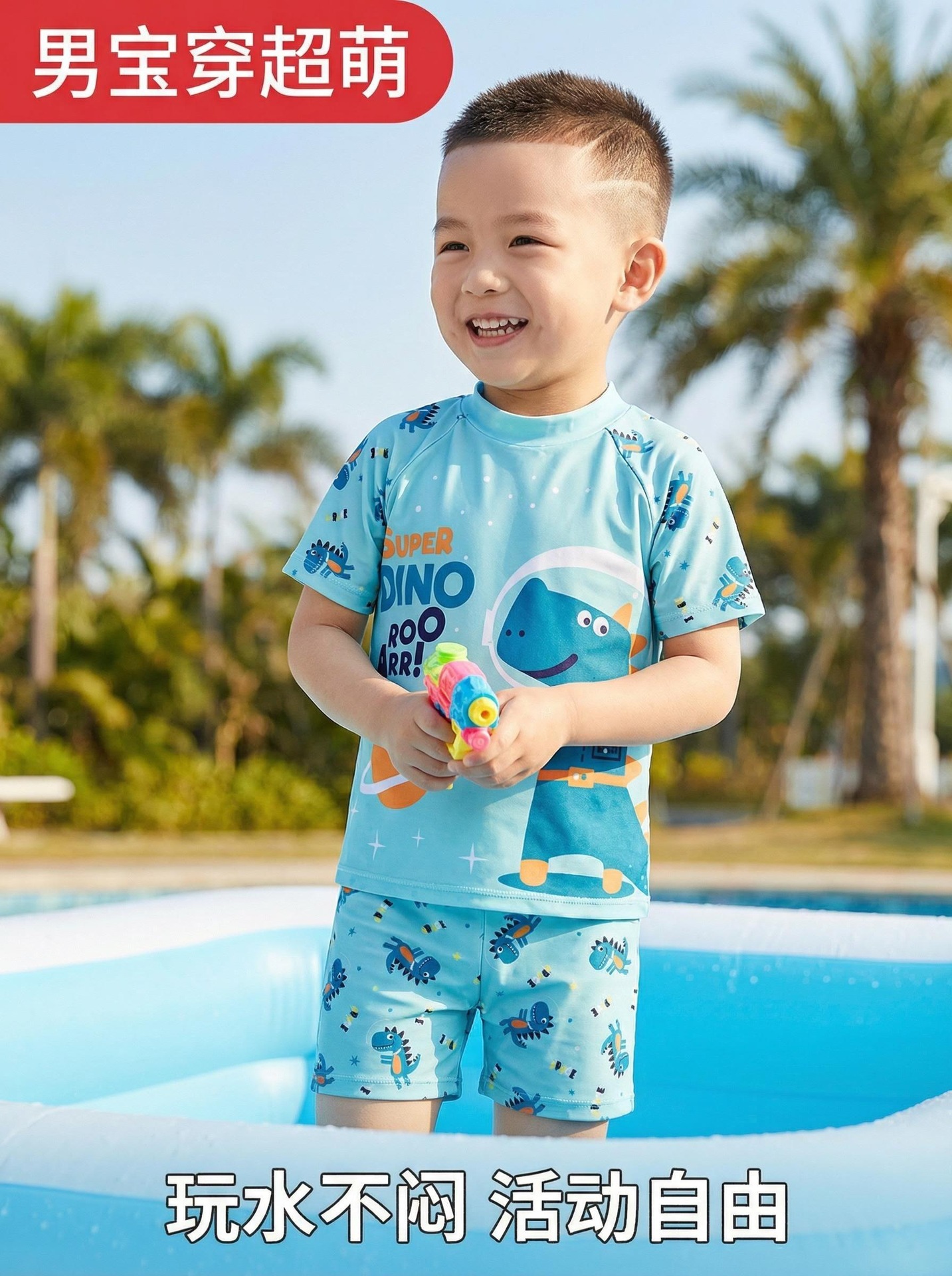 Bộ đồ bơi rời đùi khủng long cho bé vải thun lạnh co giãn