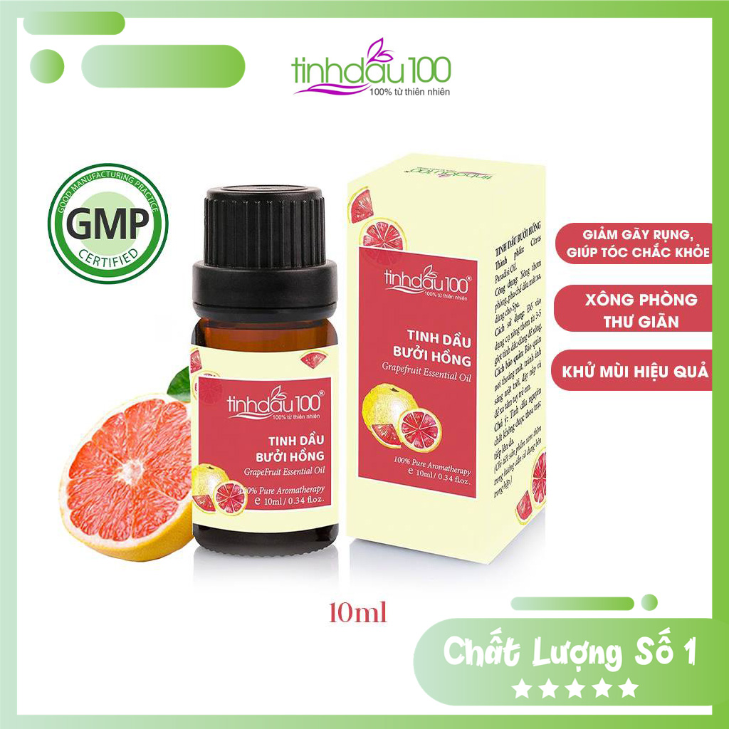 Tinh dầu bưởi nguyên chất Tinh Dầu 100 dùng dưỡng tóc giúp giảm rụng tóc, kích thích mọc tóc nhanh dài dung tích 10ml