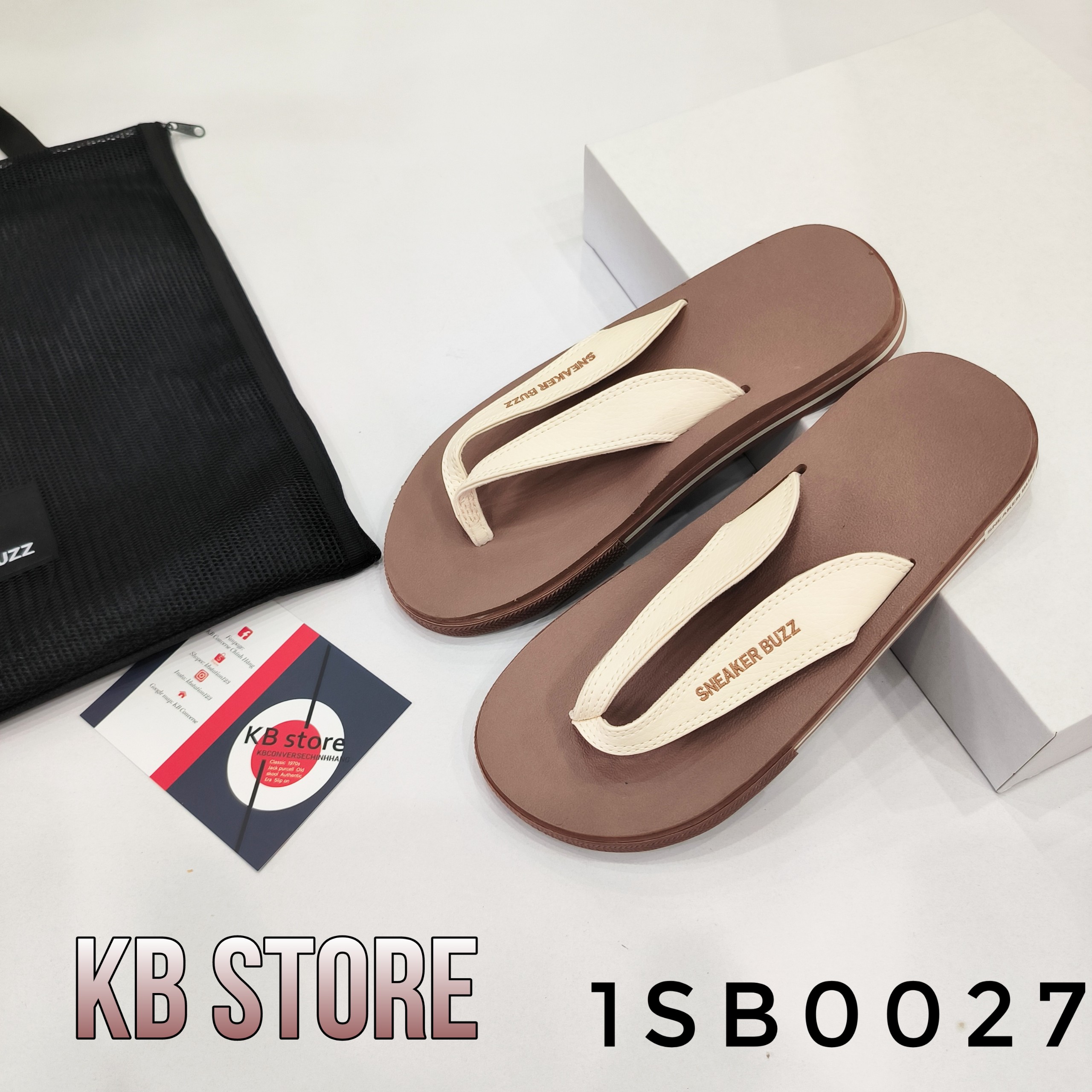 Dép Sneaker Buzz nền nâu quai trắng sữa 1SB0027