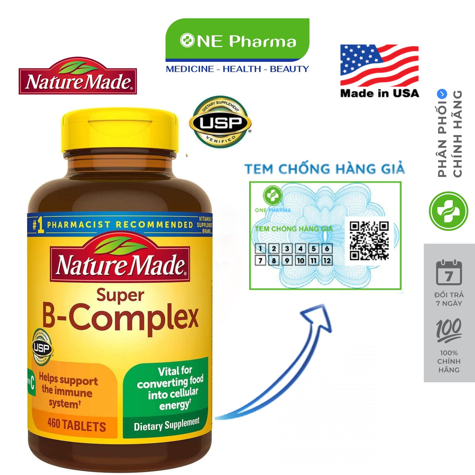 Viên uống vitamin b tổng hợp nature made super b-complex 460 viên