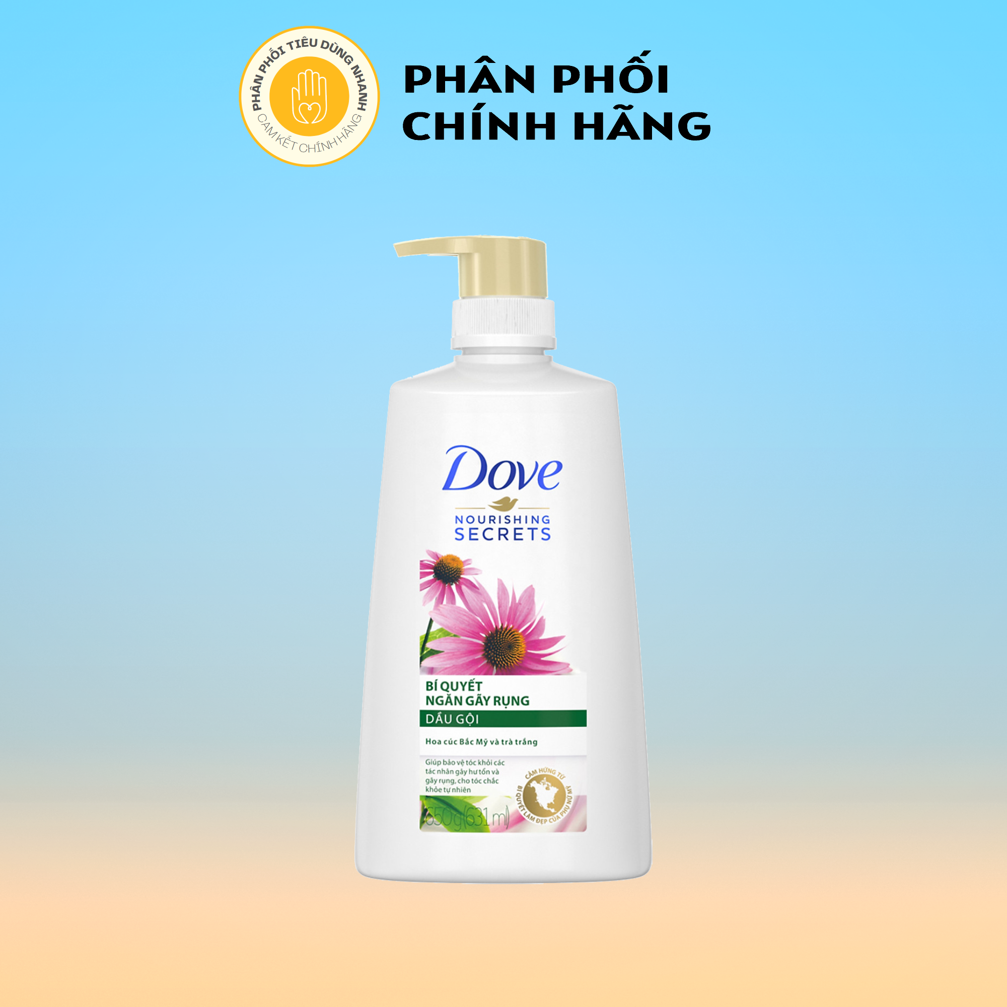 Dầu Gội Dove Bí Quyết Ngăn Gãy Rụng Hương Cúc Bắc Mỹ Và Trà Trắng 640g