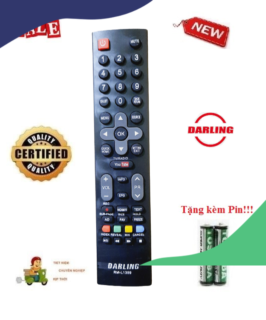 Remote điều khiển tivi darling rm-l1359 các dòng led/lcd/smart tv- hàng loại tốt tặng kèm pin