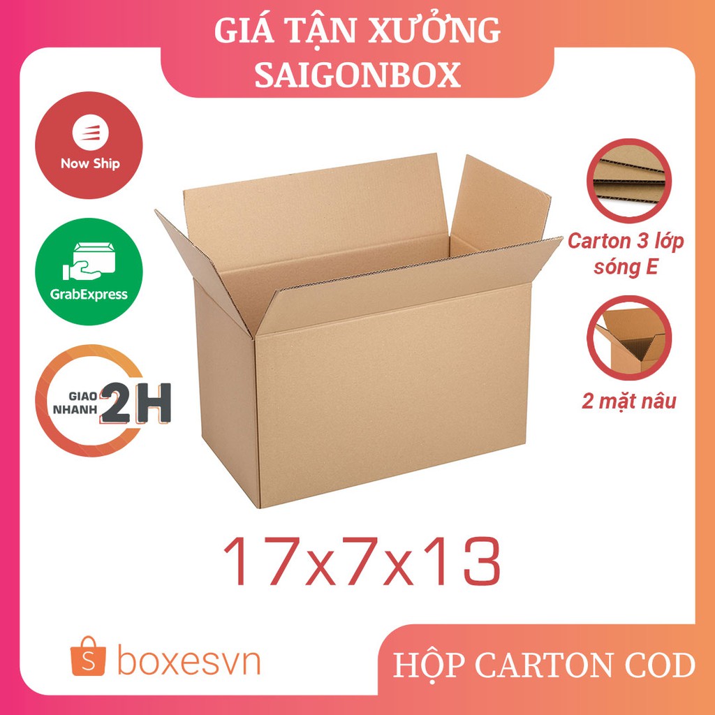 [GIÁ TẬN XƯỞNG] Combo 50 hộp giấy carton size 17x7x13 cm để đóng gói hàng hóa
