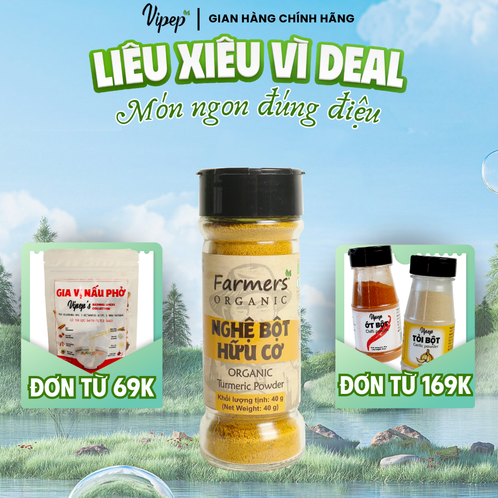 Nghệ bột farmers' organic vipep hũ thủy tinh 40g - gia vị vipep