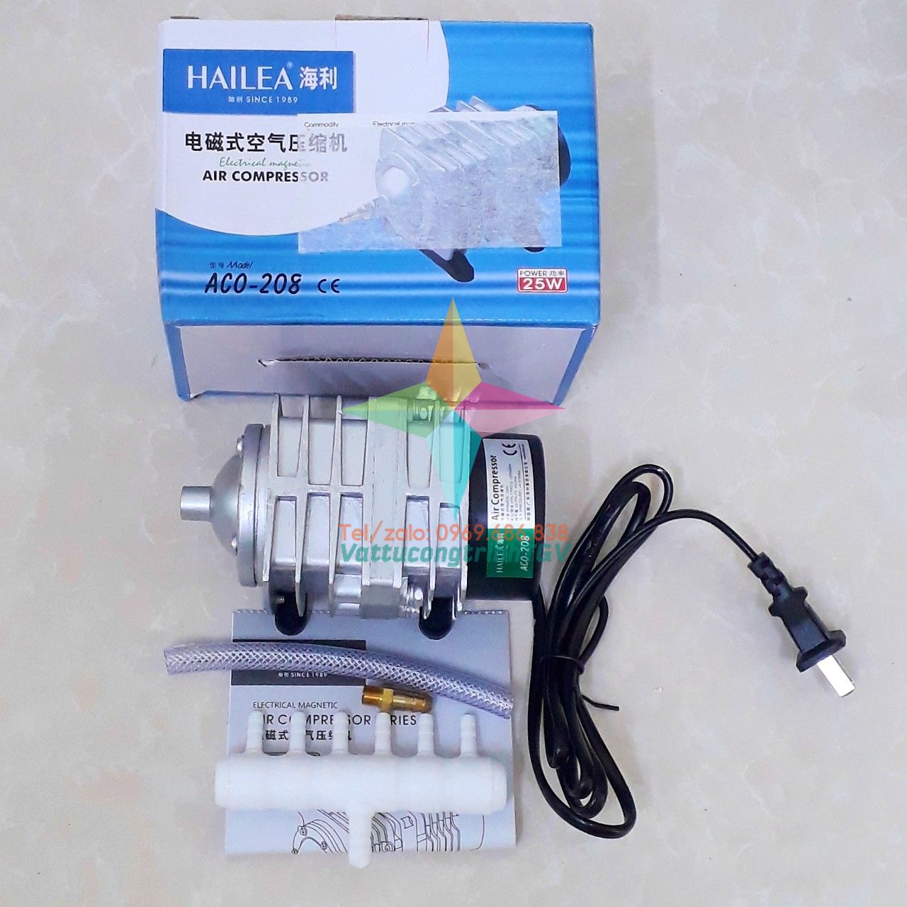 Bơm sục khí sủi hailea aco-208 25w cho bể cá