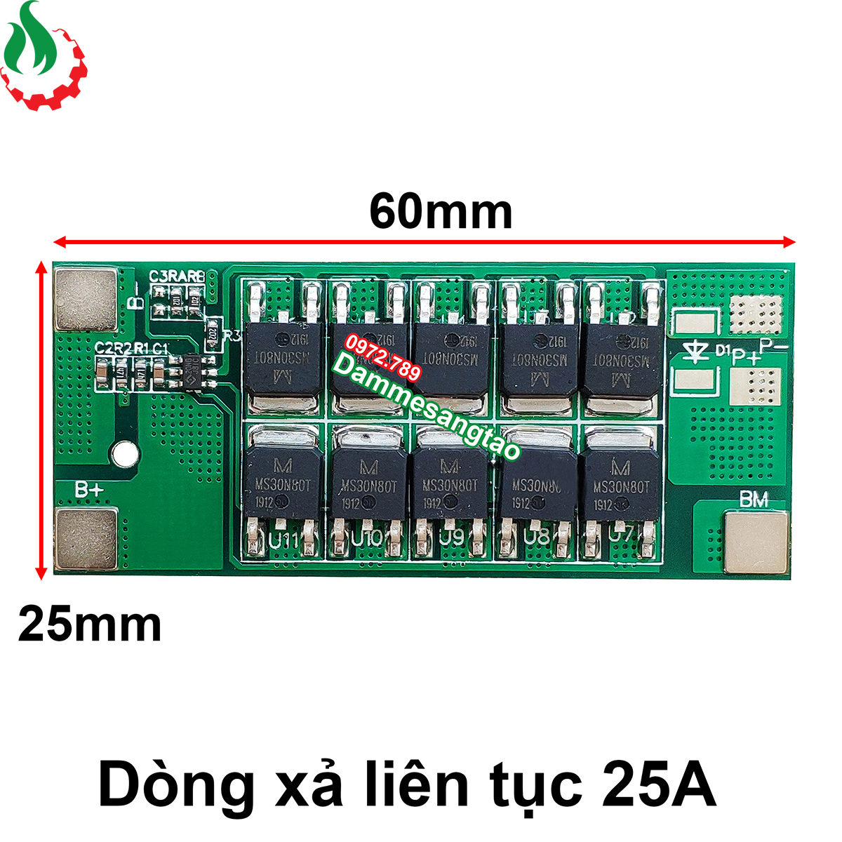 Mạch 2s 7.4v 25a bw bảo vệ pin li-ion 3.7v